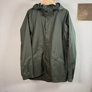 Duluth Trading Co Mens Olive Green Ripstop Rain Jacket Hooded 64631 L Tall